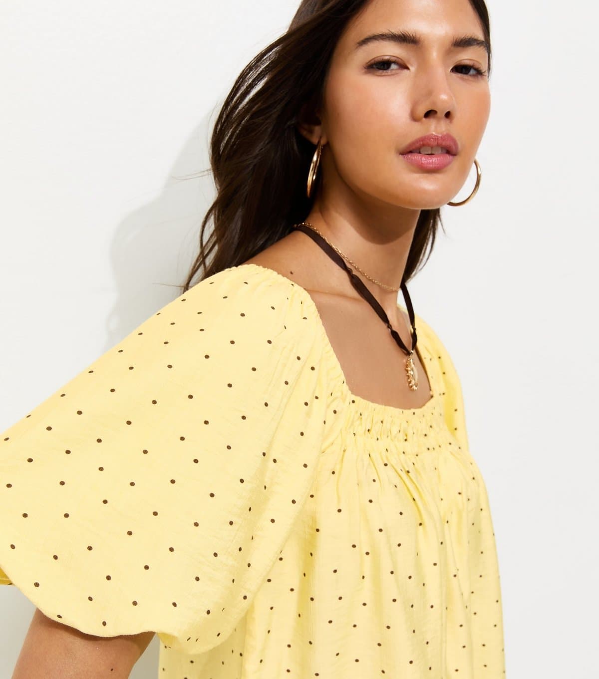 New Look Women's Light Yellow Square Neck Polka Dot Blouse New Look