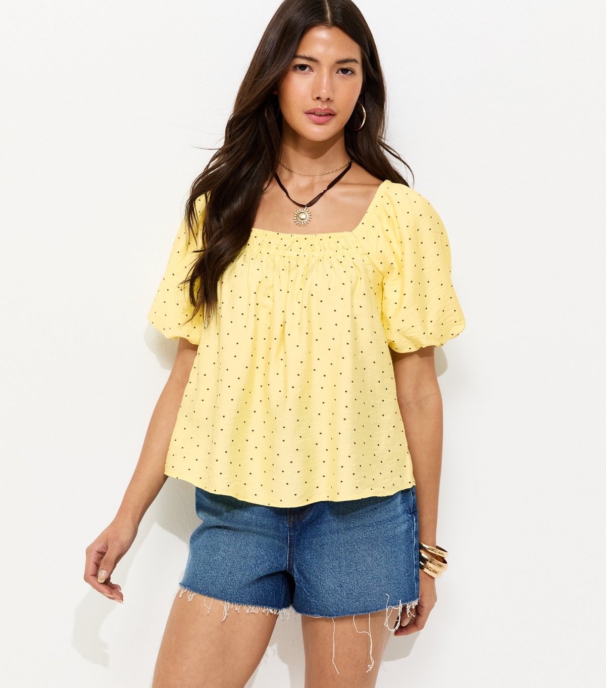 New Look Women's Light Yellow Square Neck Polka Dot Blouse New Look - 2
