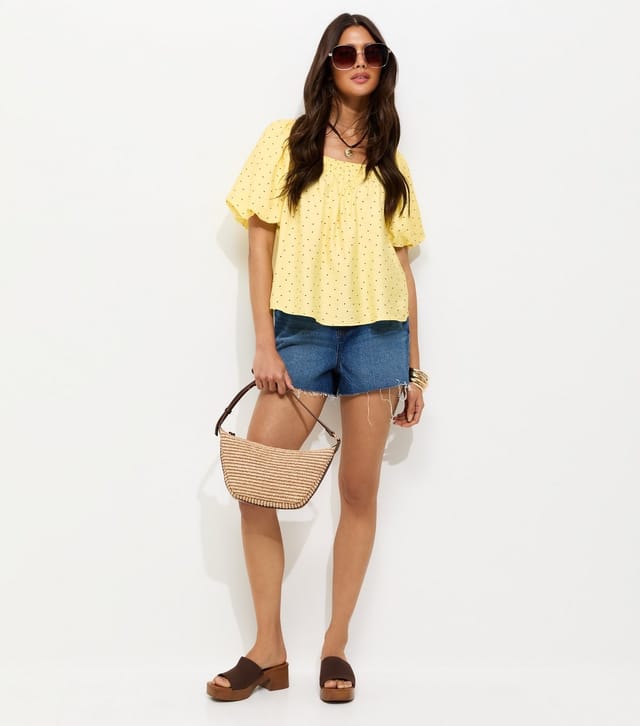 New Look Women's Light Yellow Square Neck Polka Dot Blouse New Look - 3