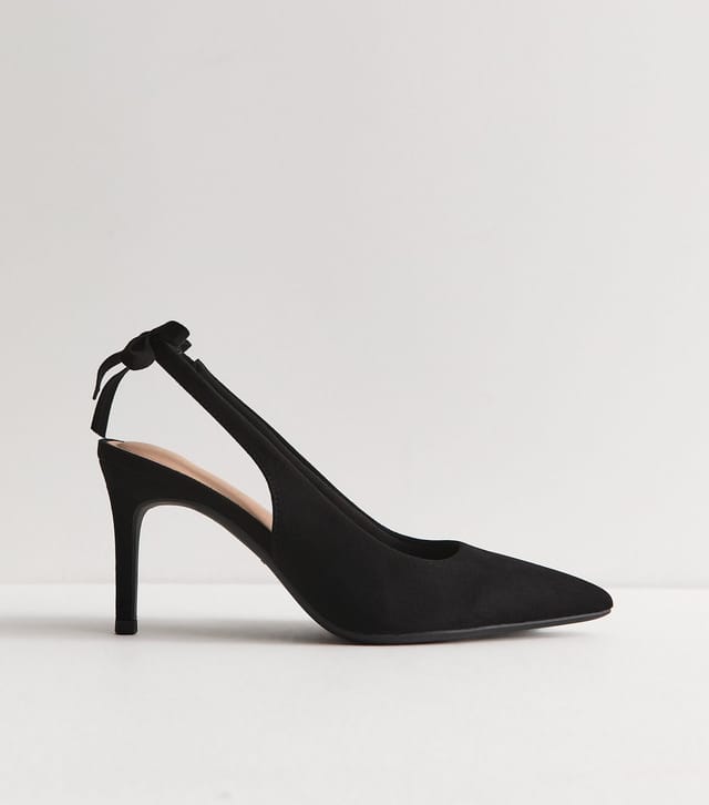 New Look Women's Black Faux Suede Bow Slingback Court Shoes Vegan New Look - 2