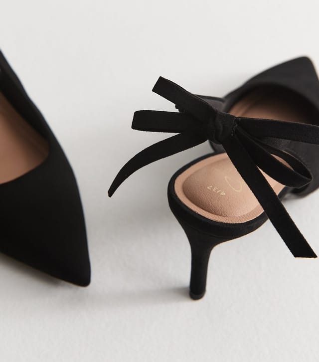 New Look Women's Black Faux Suede Bow Slingback Court Shoes Vegan New Look - 3