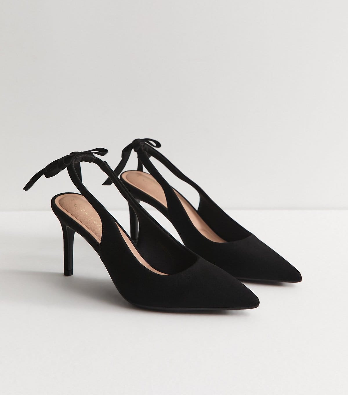 New Look Women's Black Faux Suede Bow Slingback Court Shoes Vegan New Look - 4