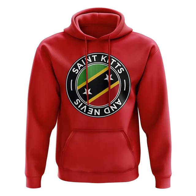 St Kitts and Nevis St Kitts and Nevis Men's Personalised Saint Kitts and Nevis Football Badge Hoodie in Red - 2