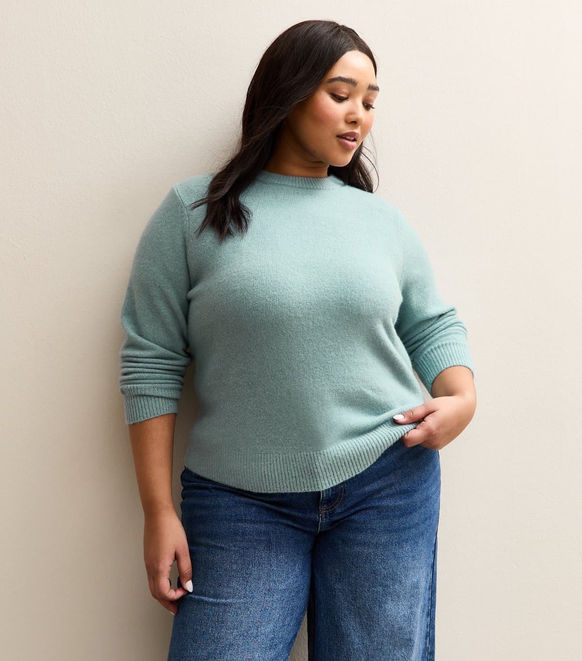 New Look Women's Plus Size Light Blue Crew Neck Jumper Curves New Look