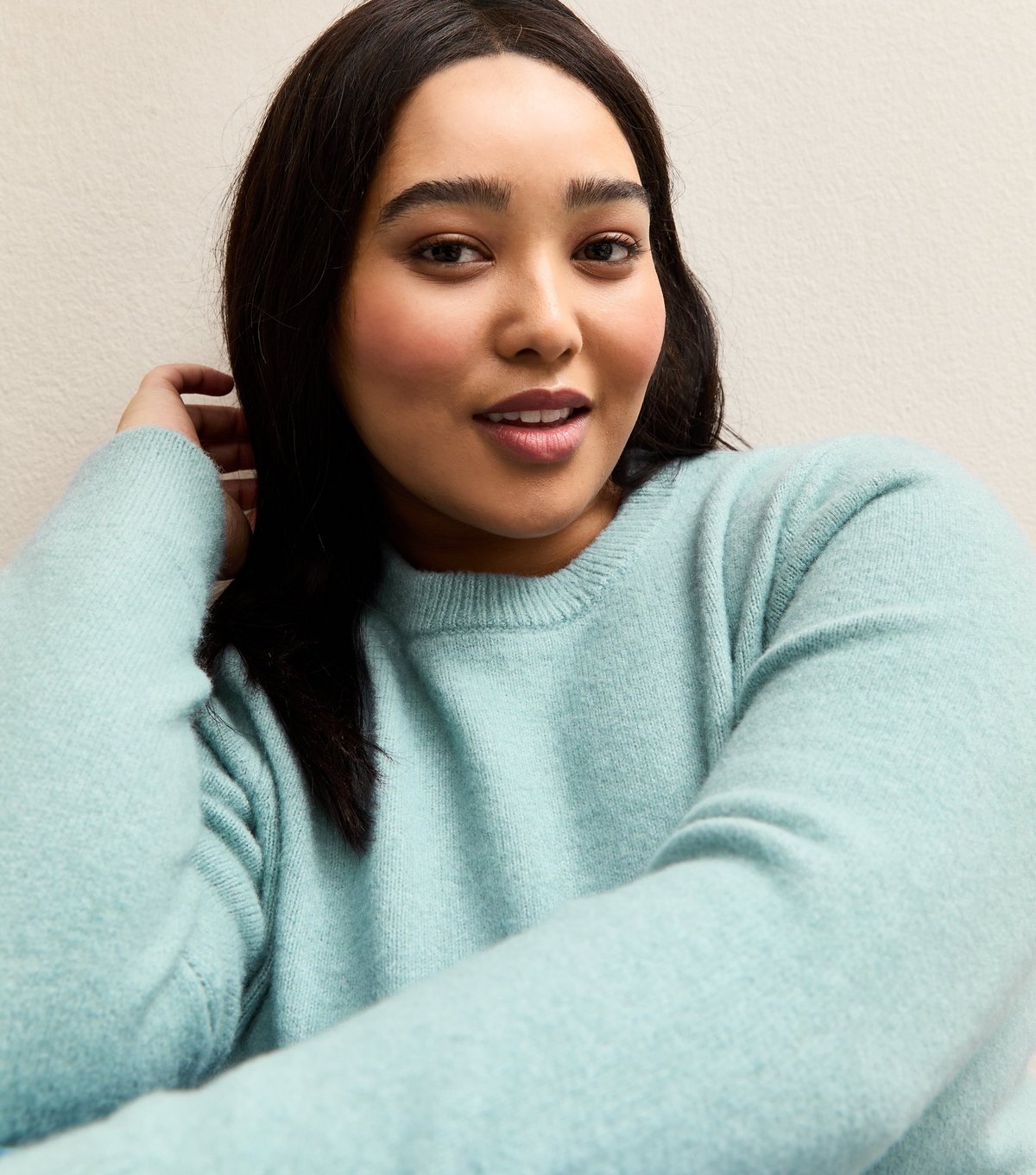 New Look Women's Plus Size Light Blue Crew Neck Jumper Curves New Look - 2