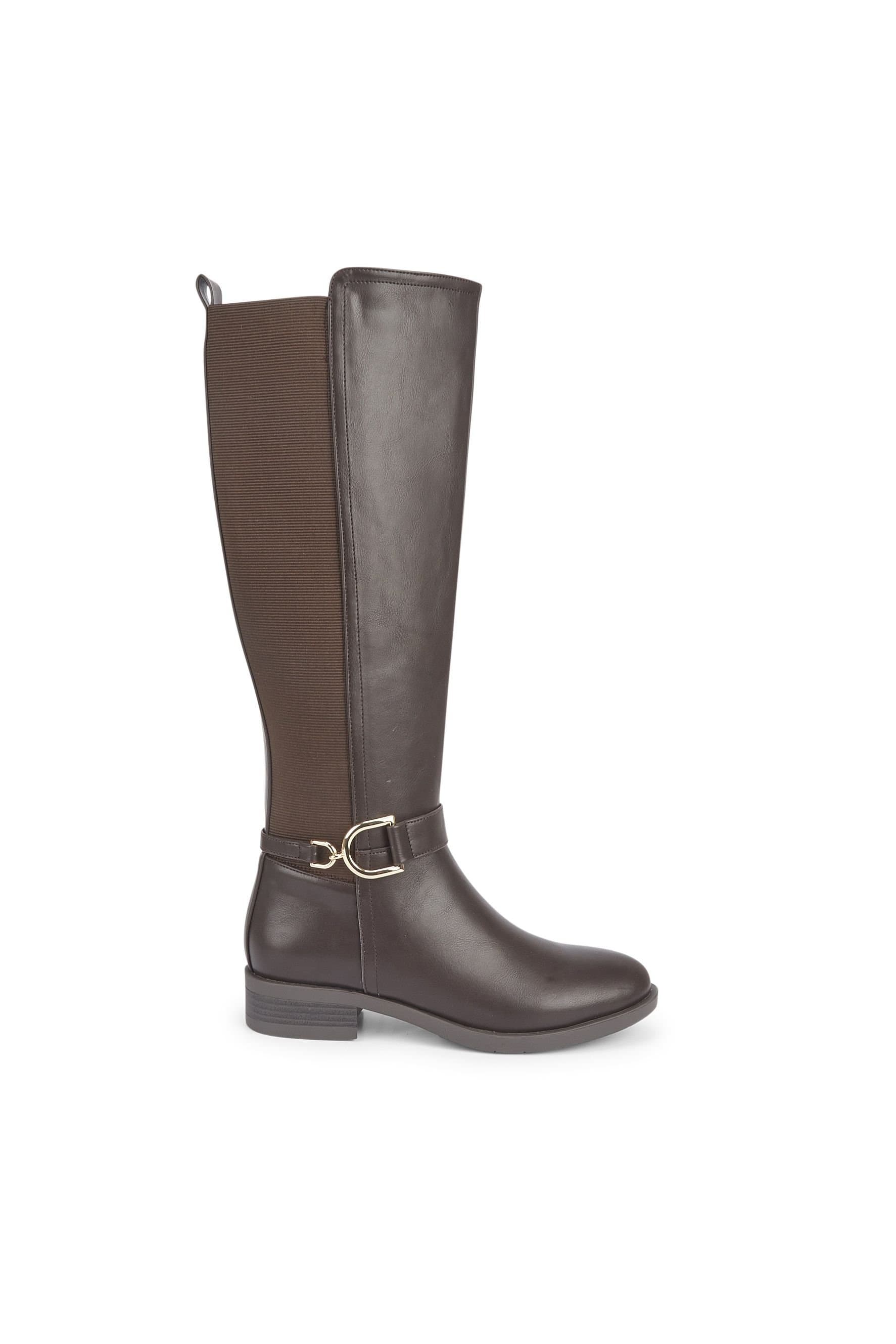 Truffle Collection Truffle Collection Women's Knee High Calf Boots With Metal Buckle Zip Pointed Toe Shoes in Brown