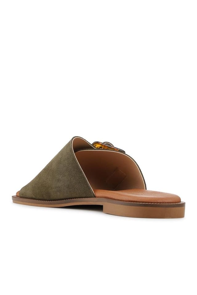 Jones Bootmaker Jones Bootmaker Women's Jasmyn Leather Peep Toe Mule Sandals in Khaki - 3