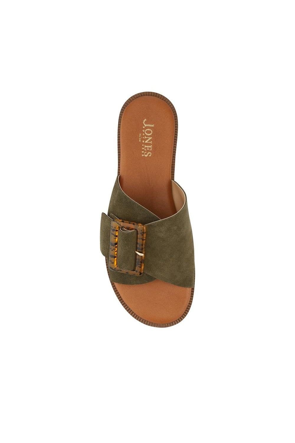 Jones Bootmaker Jones Bootmaker Women's Jasmyn Leather Peep Toe Mule Sandals in Khaki - 4