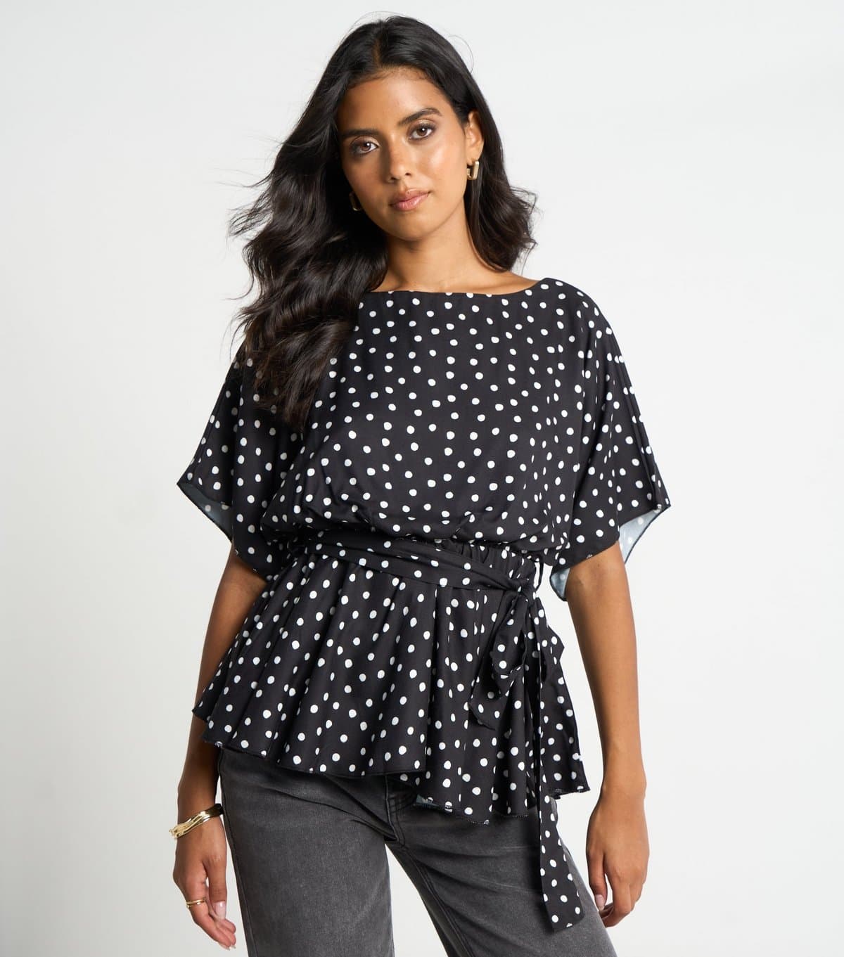 ARCH Women's Black Polka Dot Peplum Batwing Top ARCH New Look