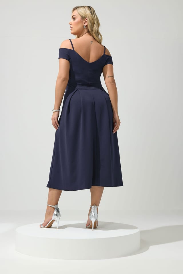 Yours Yours Women's Bardot Skater Dress in Dark Navy - 3