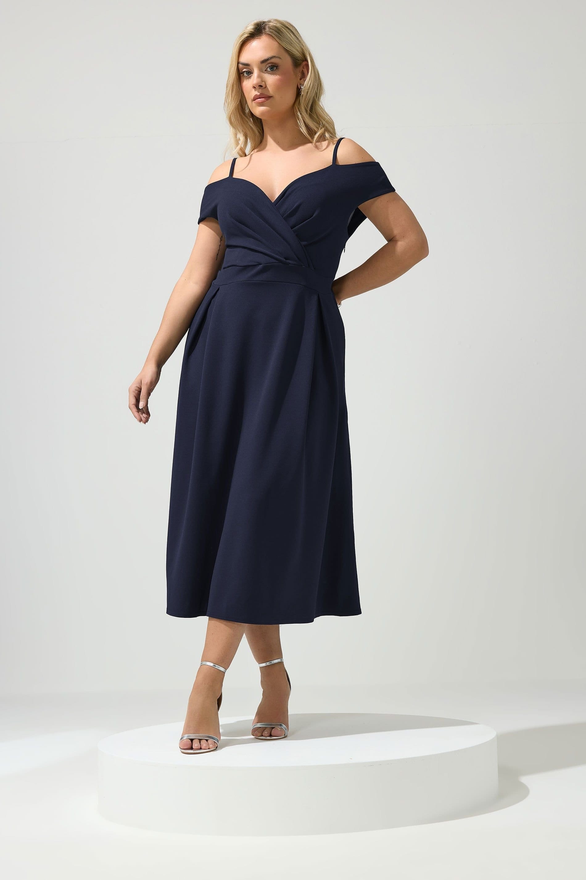 Yours Yours Women's Bardot Skater Dress in Dark Navy - 4