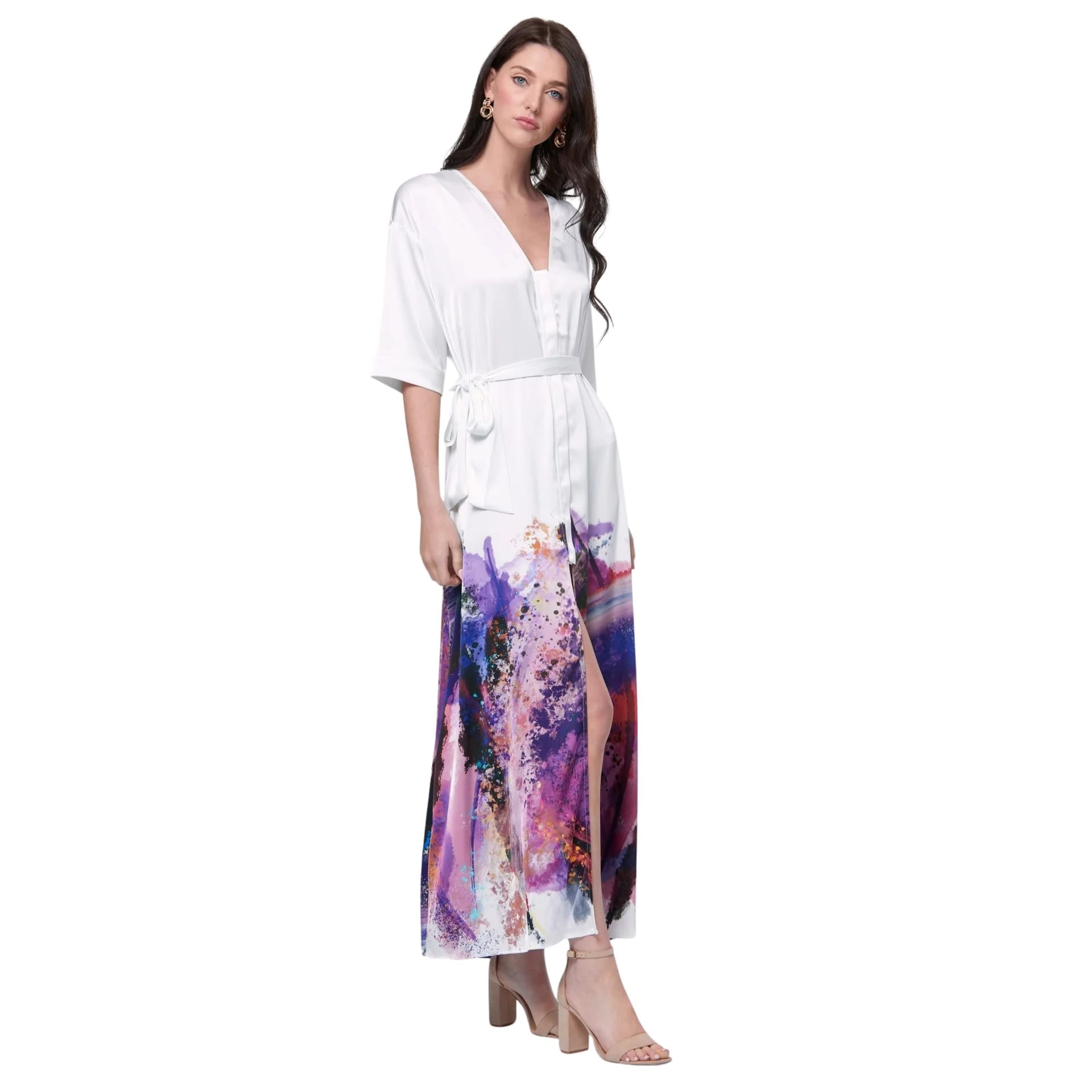 Zafur official Zafur official Women's Santorini Dress in Brushstroke Print on Snow White - 4