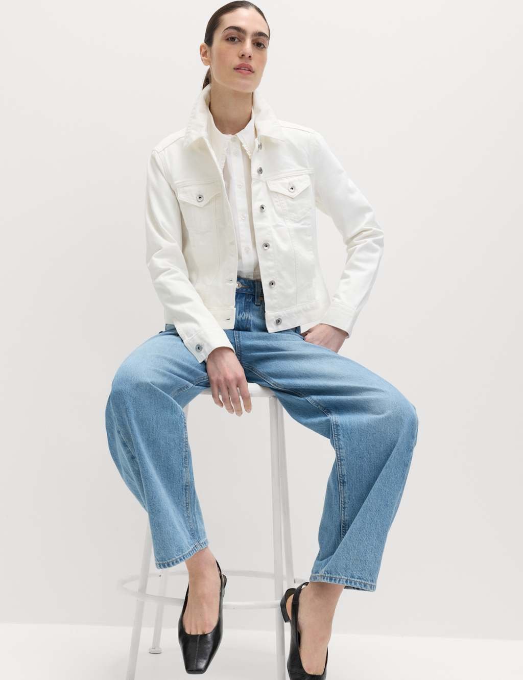 Marks & Spencer M&S Denim Collared Short Trucker Jacket Soft White - 3