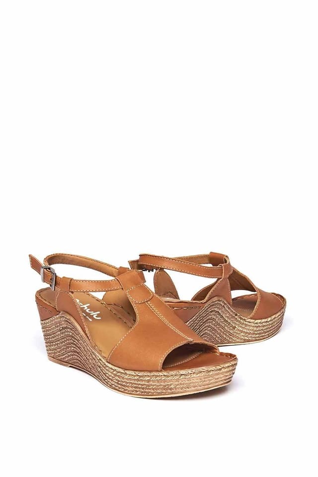 Moshulu Moshulu Women's 'Peach Melba 2' T-Bar Wedge Sandals in Tan - 2