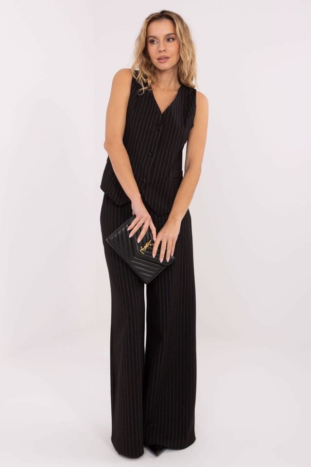 Love Lace Love Lace Women's Elegant Striped Sleeveless Button Vest in Black - 3