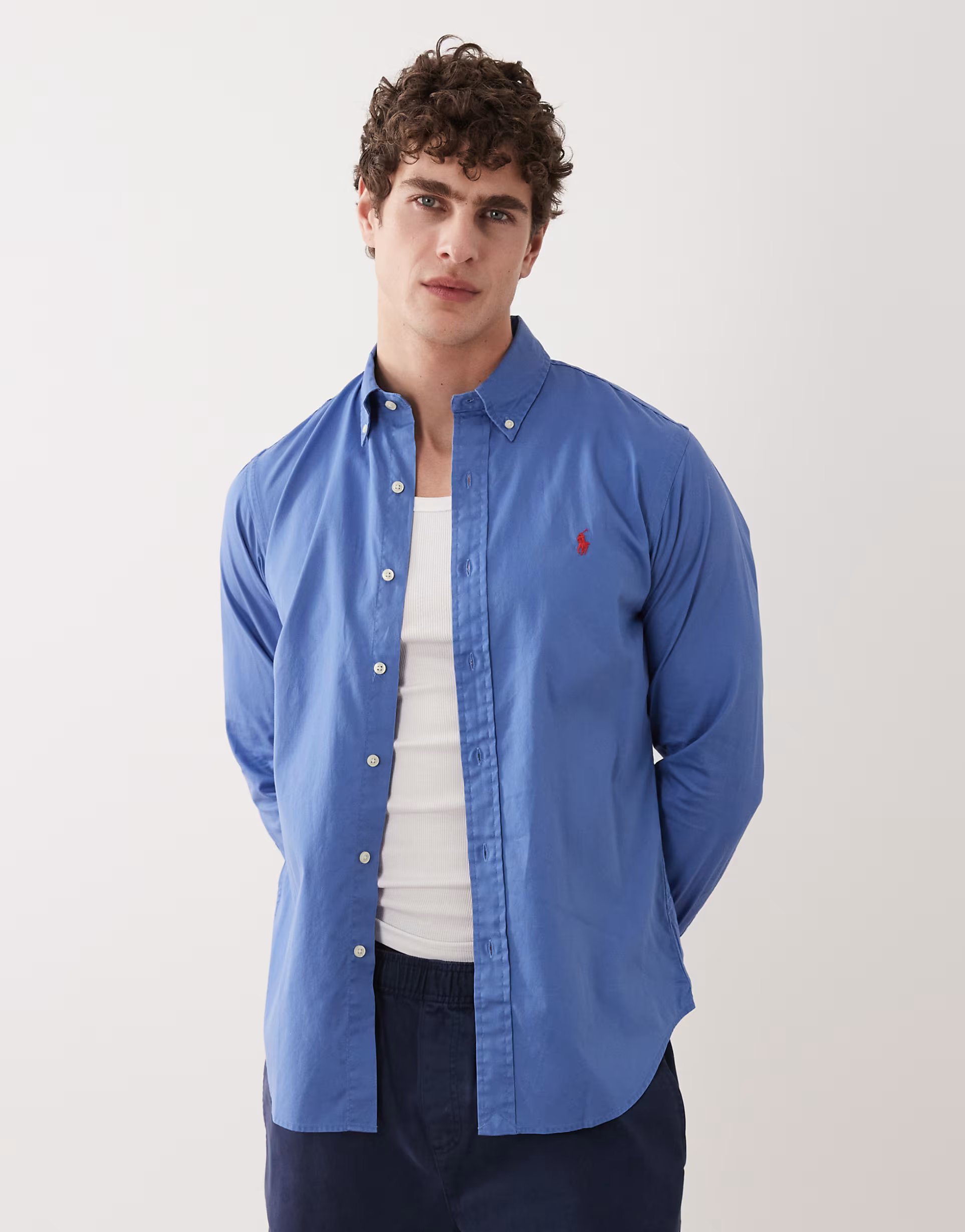 ASOS Polo Ralph Lauren icon logo long sleeve shirt in blue - 1