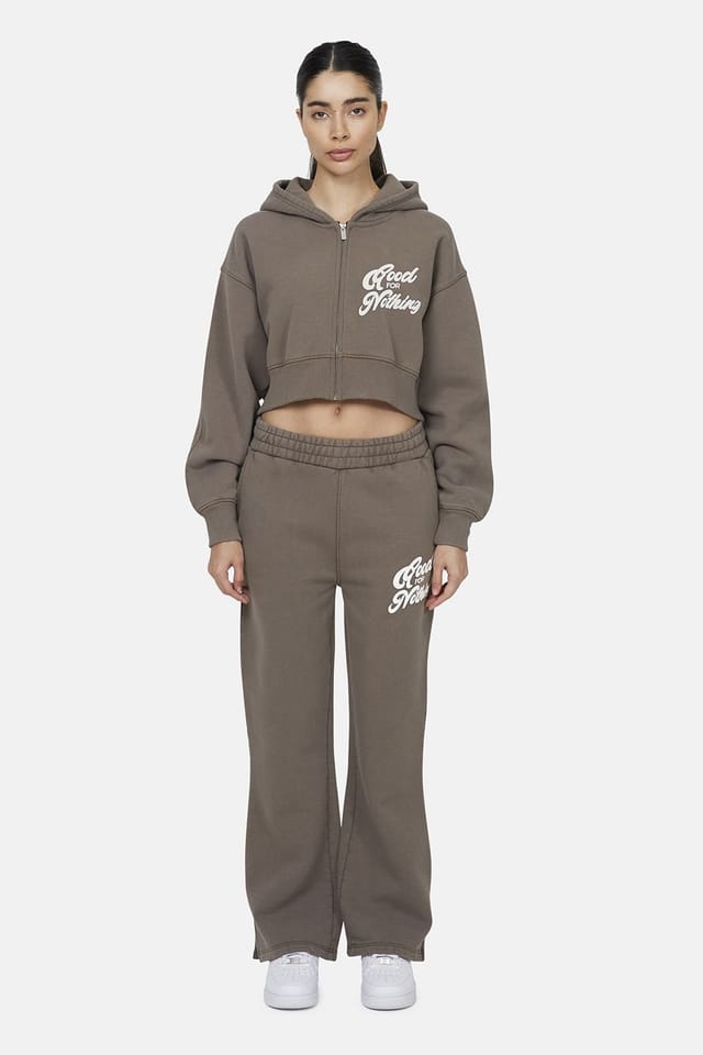 Good For Nothing Good For Nothing Women's Cropped Zip Through Hoodie in Taupe - 3
