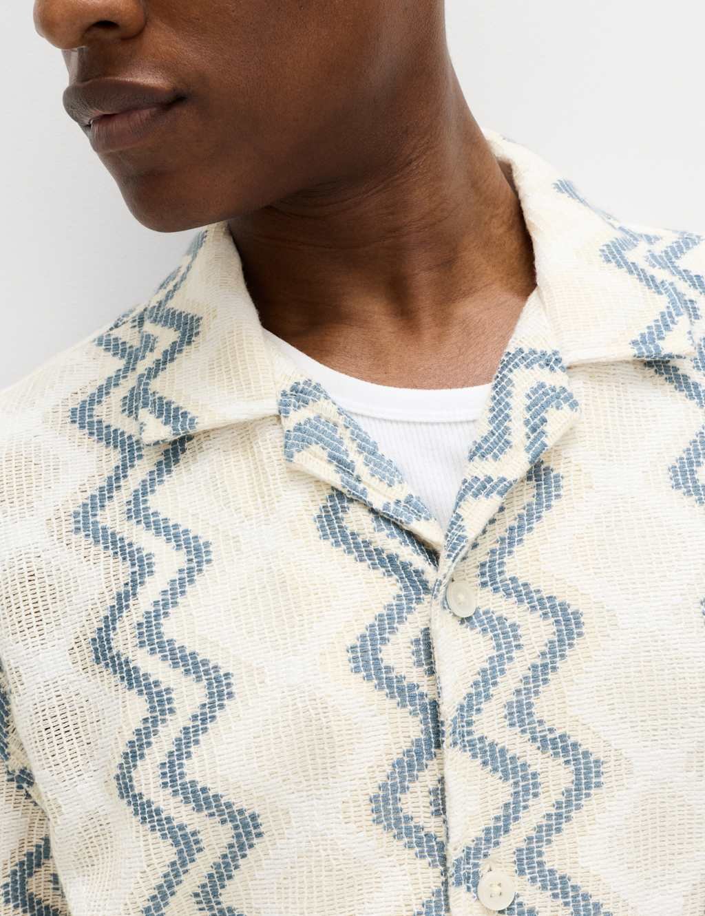 Marks & Spencer M&S Relaxed Fit Cotton Blend Short Sleeve Shirt Blue Mix - 2