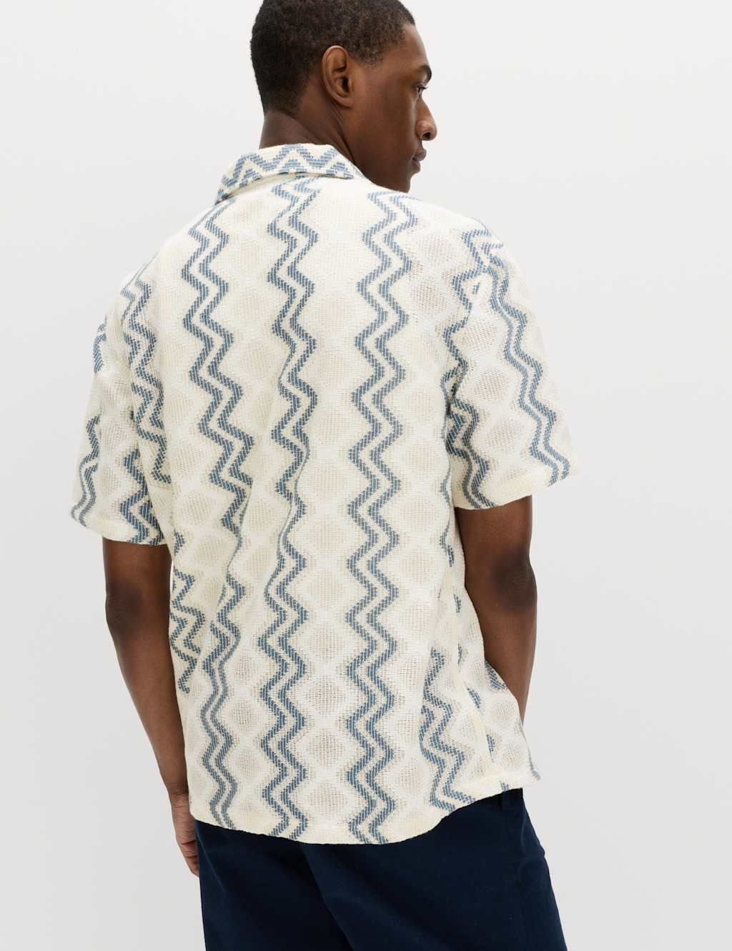 Marks & Spencer M&S Relaxed Fit Cotton Blend Short Sleeve Shirt Blue Mix - 3