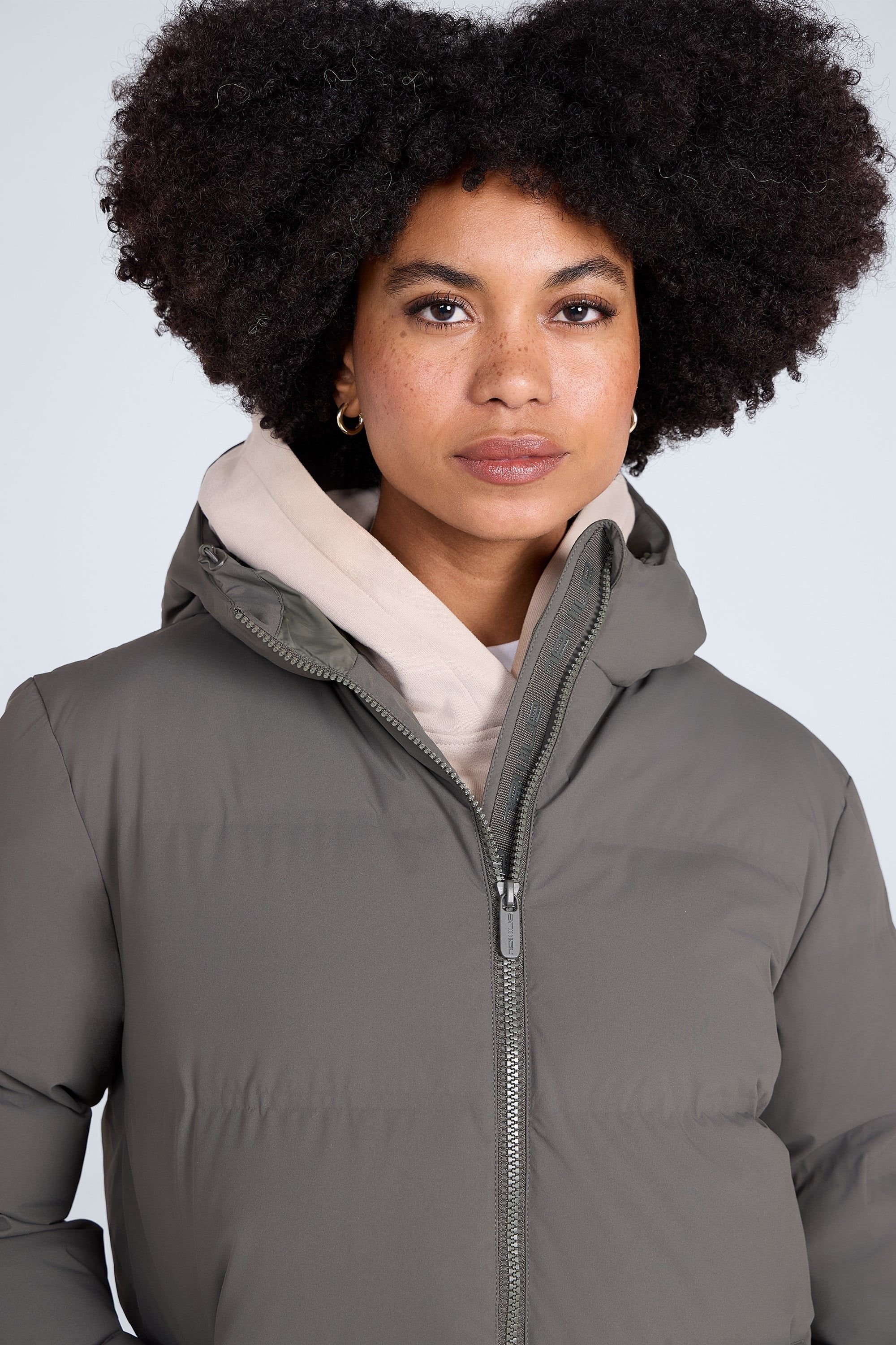 Animal Animal Women's 'Cosi Cloud' Water Resistant Mid Length Warm Hooded Down Filled Coat in Khaki - 3