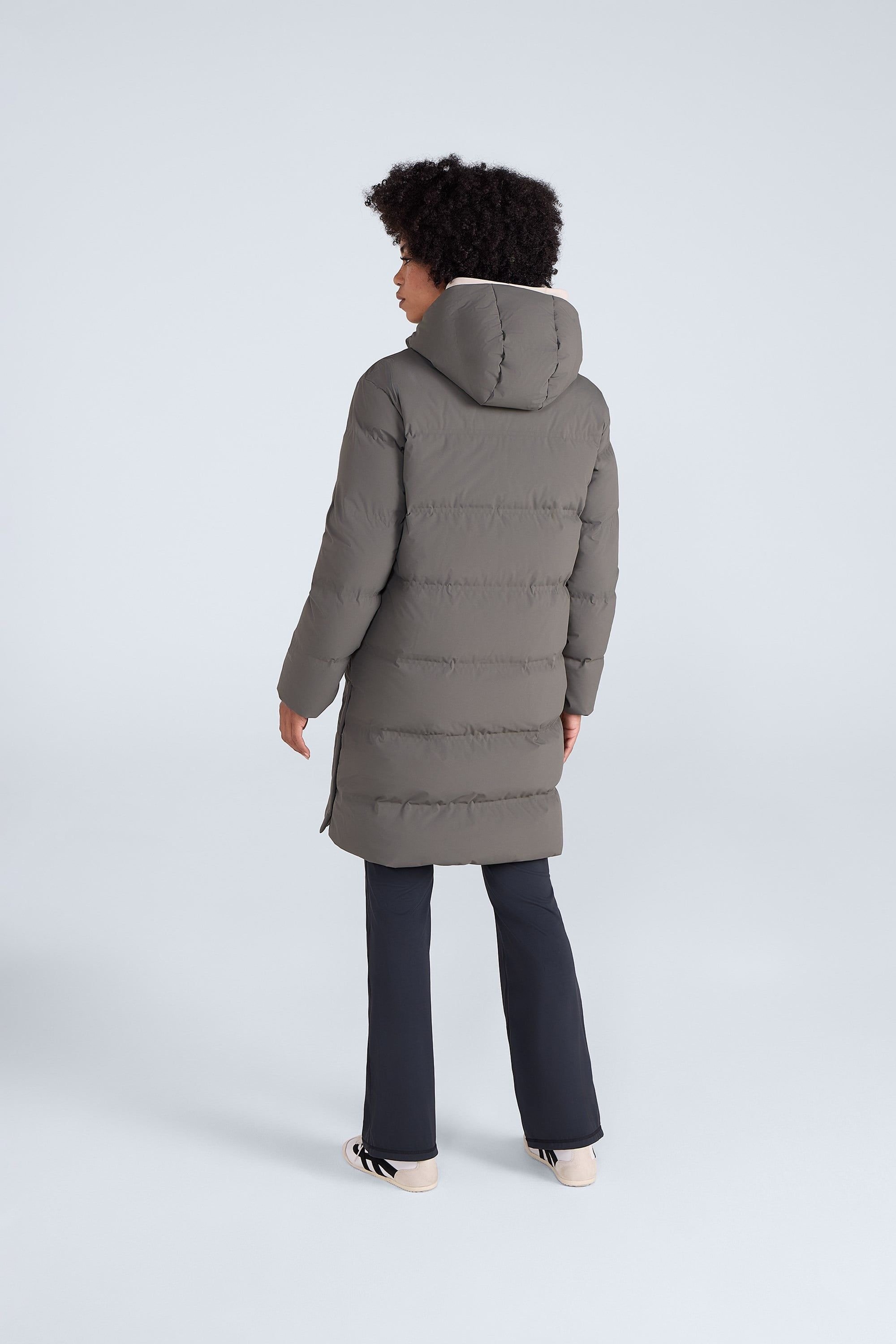 Animal Animal Women's 'Cosi Cloud' Water Resistant Mid Length Warm Hooded Down Filled Coat in Khaki - 4