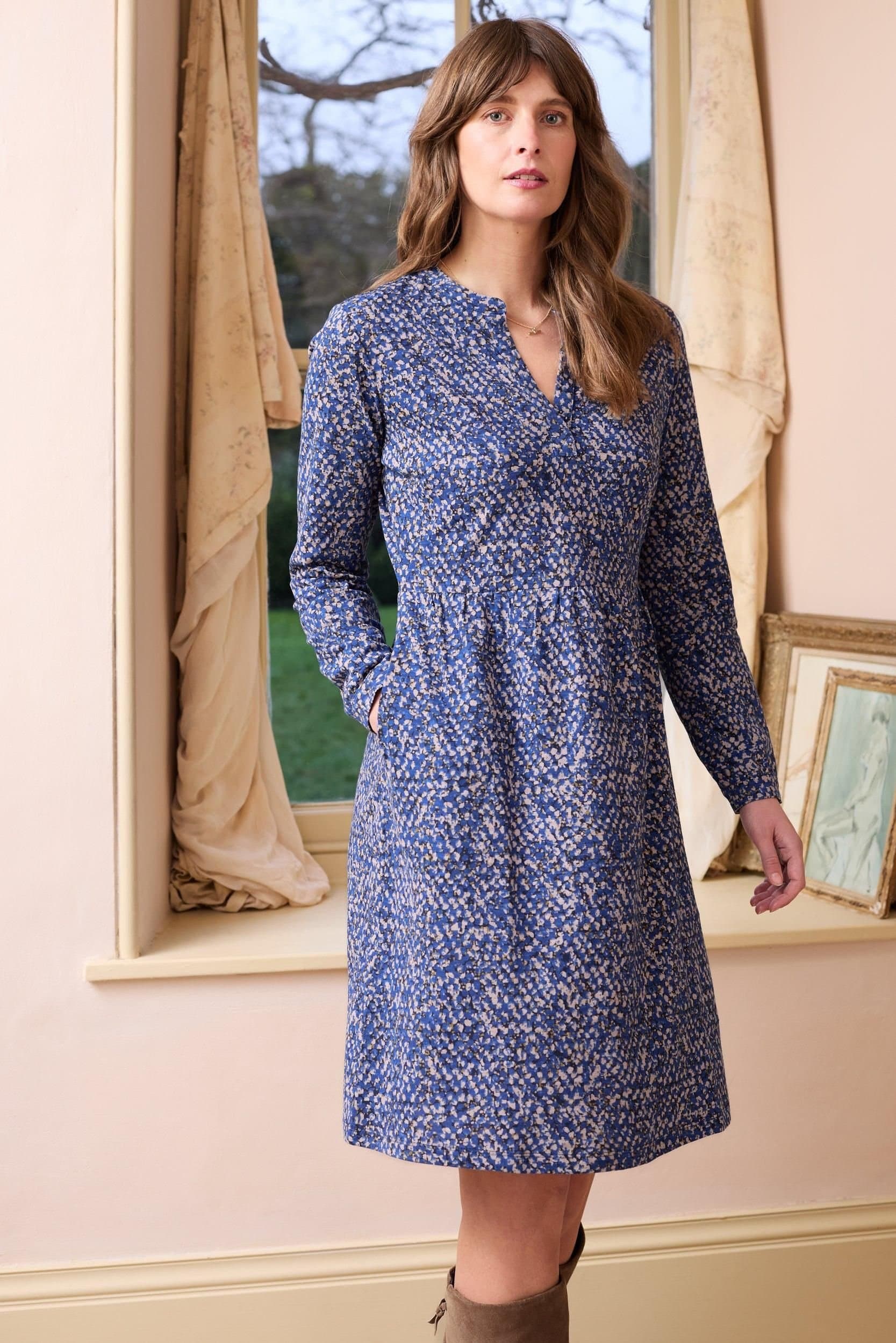 Lily & Me Lily & Me Women's Fable Cotton Jersey Relaxed fit Dress with Long Sleeves in Cobalt