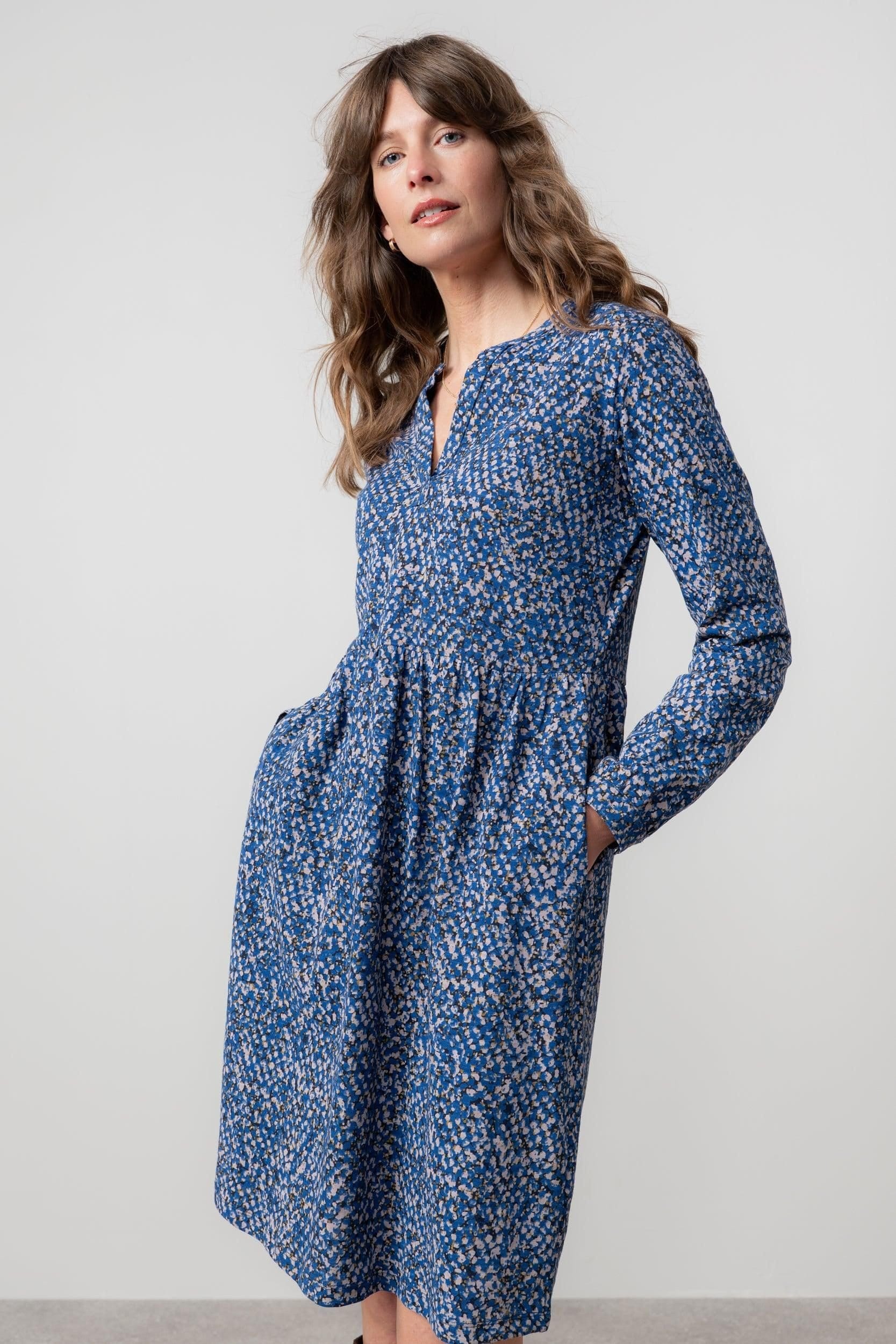Lily & Me Lily & Me Women's Fable Cotton Jersey Relaxed fit Dress with Long Sleeves in Cobalt - 4