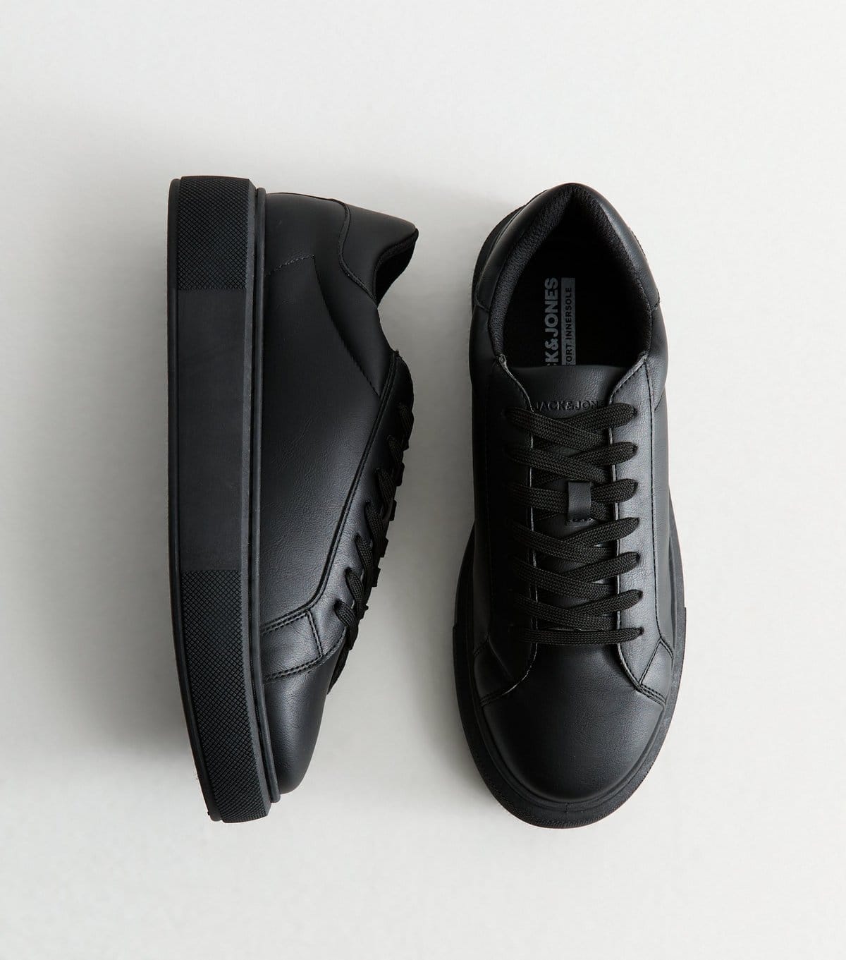 jack & jones Men's All Black Faux Leather Trainers Jack & Jones New Look - 1