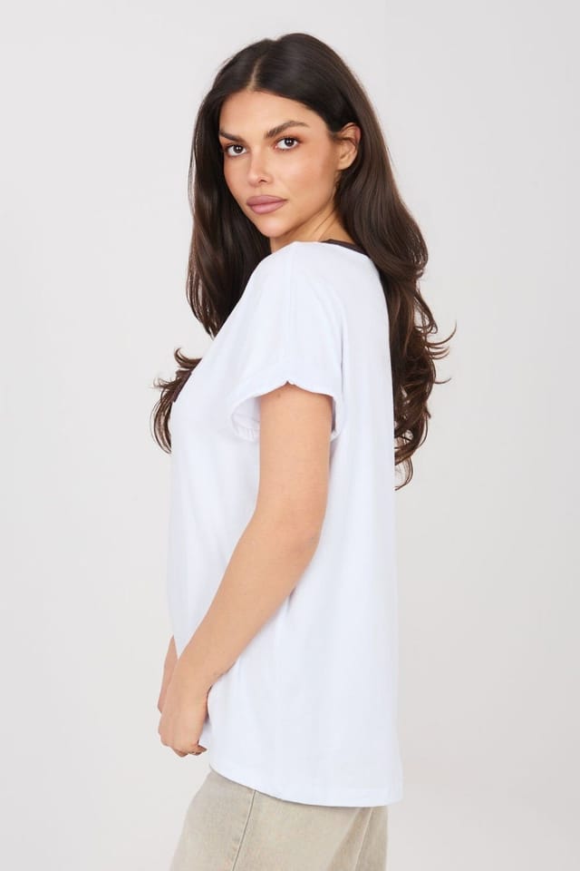 Love Lace Love Lace Women's Casual Cotton Elastane Round Neck Blouse in White - 3