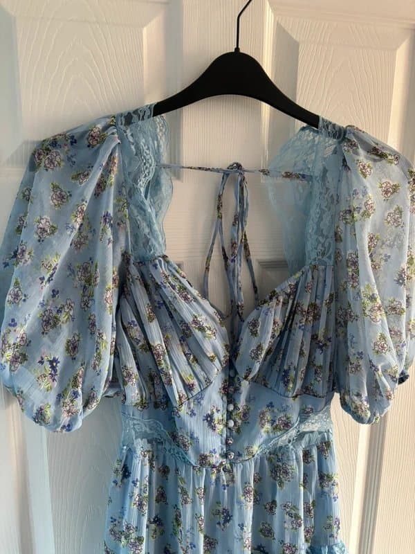 ASOS Design Open back lace insert midi blue ditsy floral dress