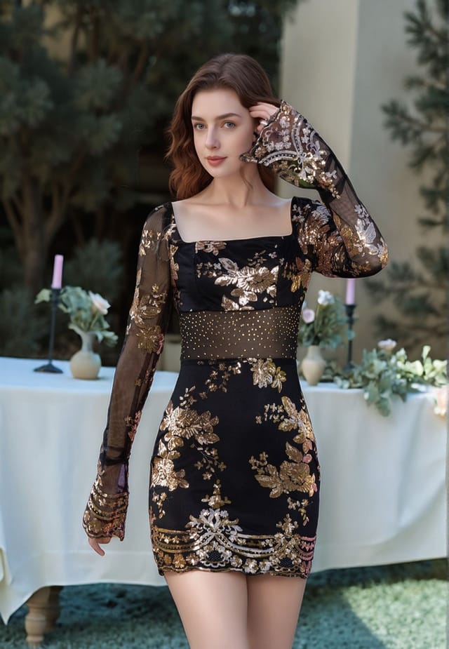 Divine Grace Divine Grace Women's Black Sequin Long Sleeve Mini Dress - 3