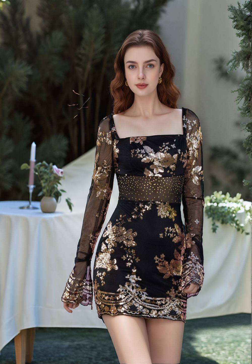 Divine Grace Divine Grace Women's Black Sequin Long Sleeve Mini Dress - 4