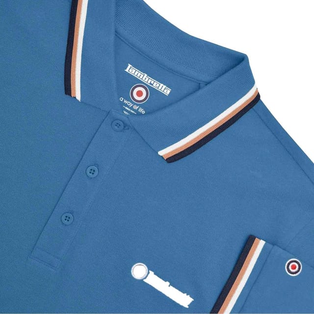 Lambretta Lambretta Men's SS25 Triple Tipped Big & Tall Polo Shirt in Baby Blue - 3