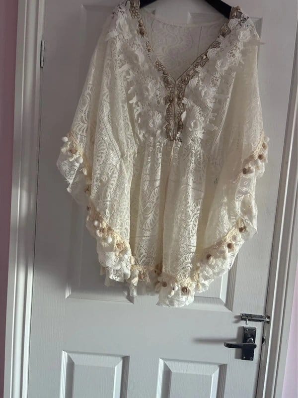 Boho Style Cream Lace Plunge Cover-Up Dress