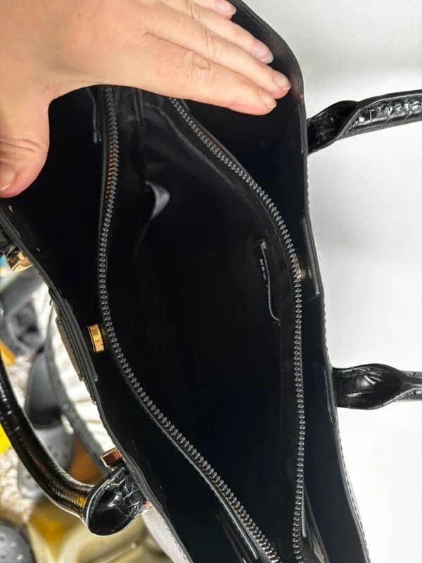 New Look New Look Black Crocodile Effect Trim Faux Leather Tote Handbag