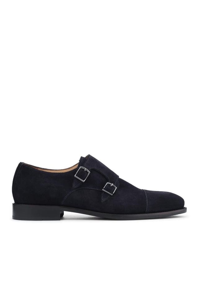 Jones Bootmaker Jones Bootmaker Men's Nathaniel Leather Double Monk Shoes in Navy - 2