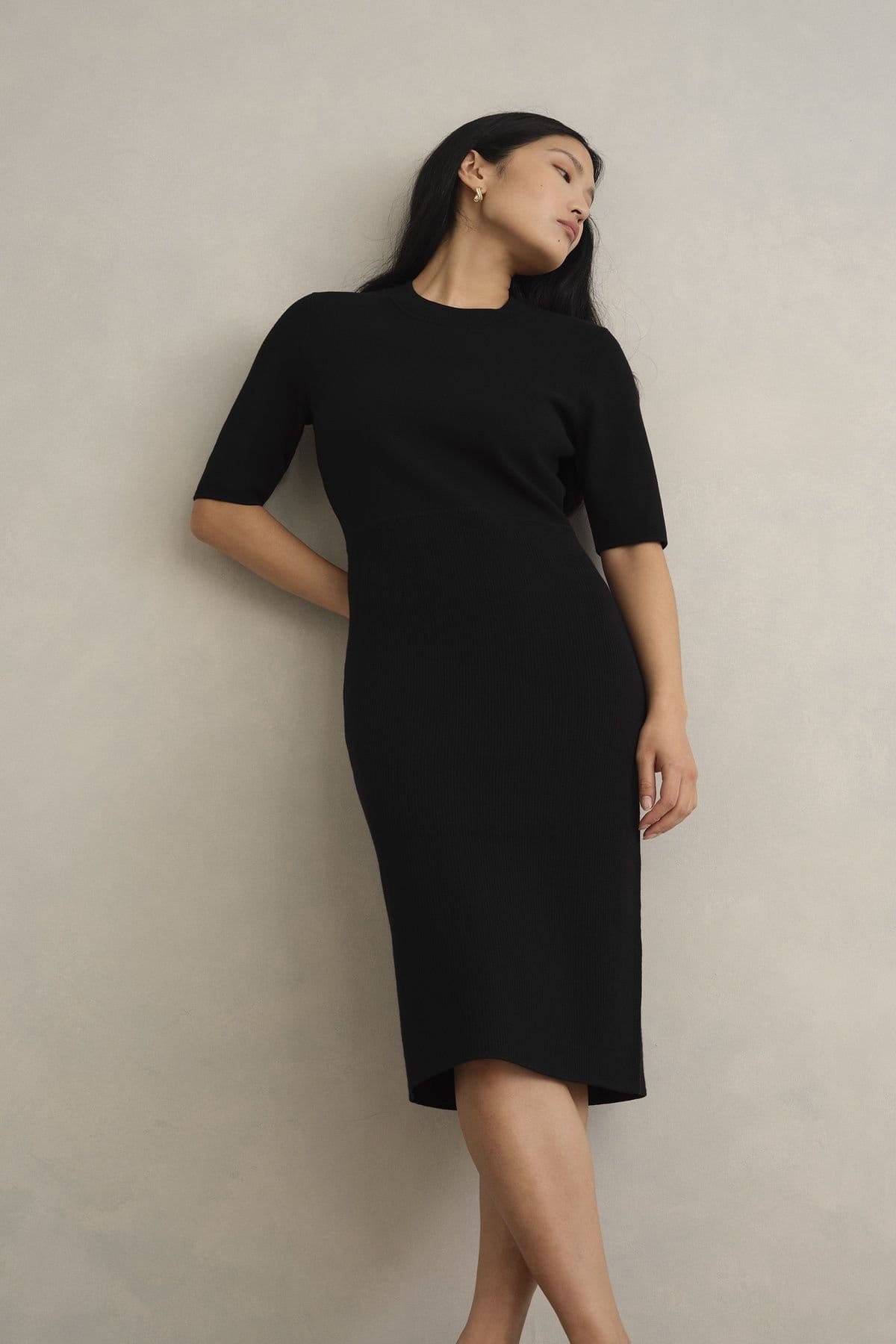 Hobbs London Black Knit Midi Dress