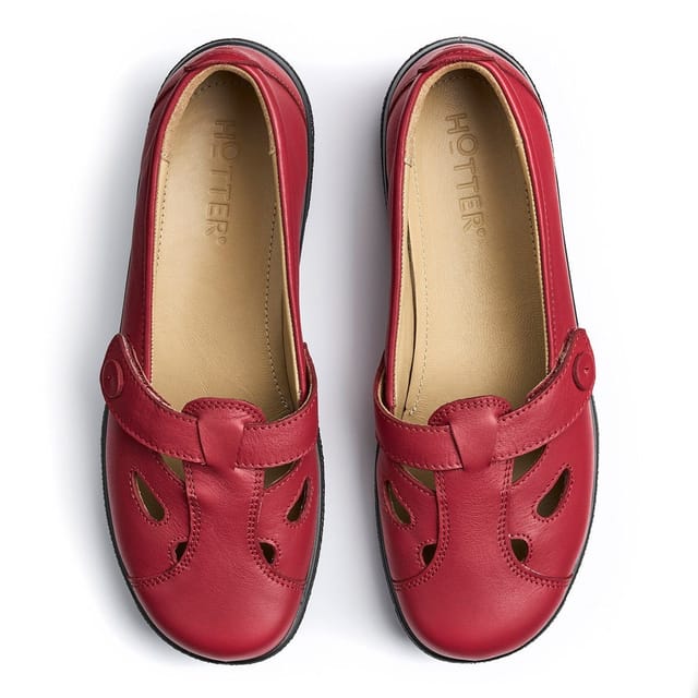 Hotter Hotter Women's Wide Fit 'Nirvana' T-Bar Shoes in Red - 3
