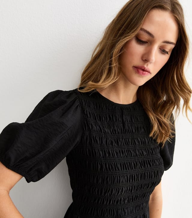 New Look Women's Black Shirred Body Short Sleeve Midi Dress New Look - 2