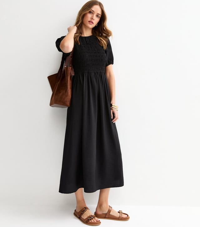 New Look Women's Black Shirred Body Short Sleeve Midi Dress New Look - 3