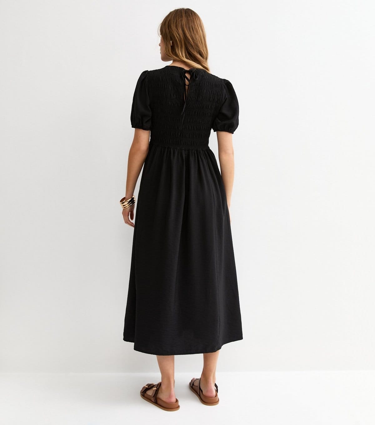 New Look Women's Black Shirred Body Short Sleeve Midi Dress New Look - 4