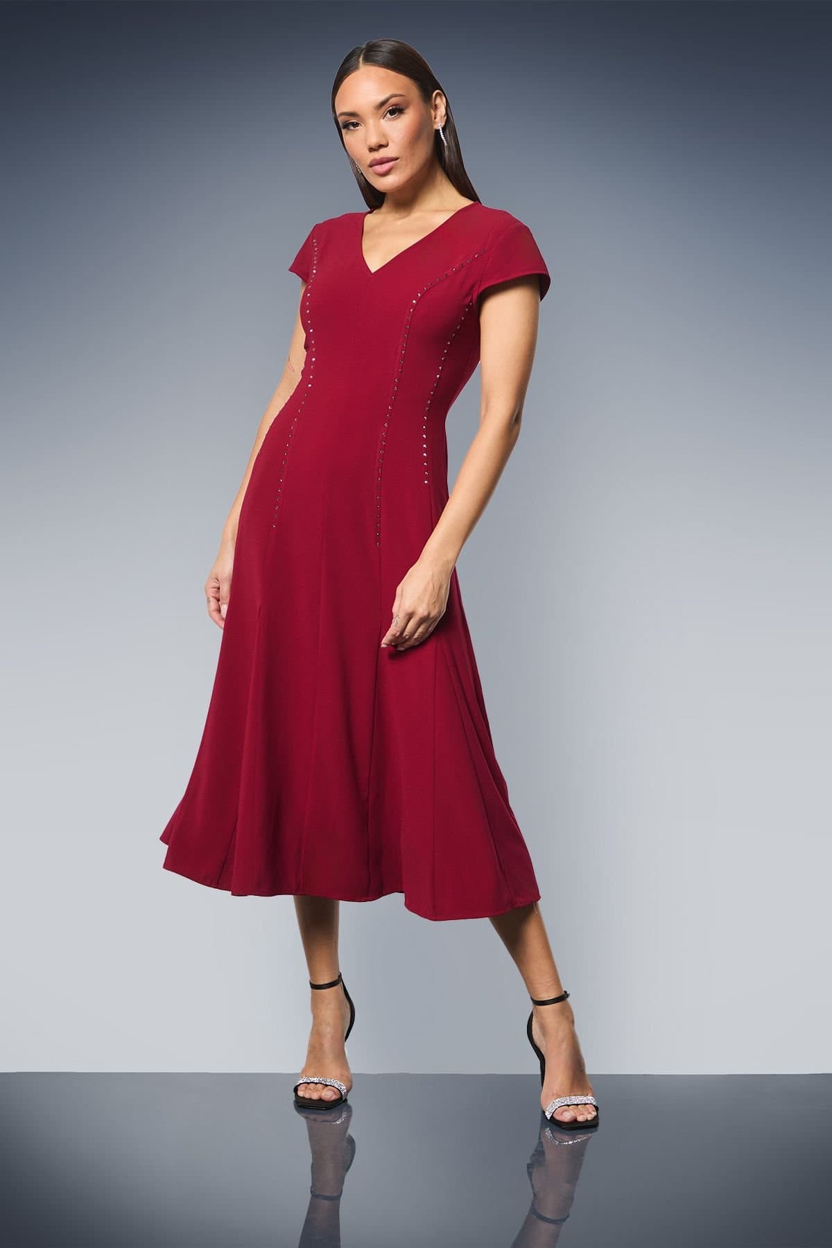 Principles Principles Women's Studded Fit & Flare Crepe Midi Dress in Berry