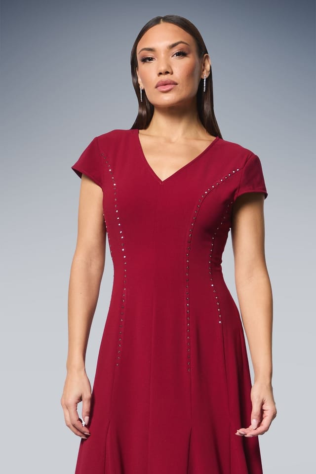 Principles Principles Women's Studded Fit & Flare Crepe Midi Dress in Berry - 2