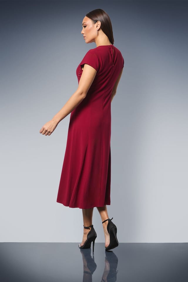 Principles Principles Women's Studded Fit & Flare Crepe Midi Dress in Berry - 3