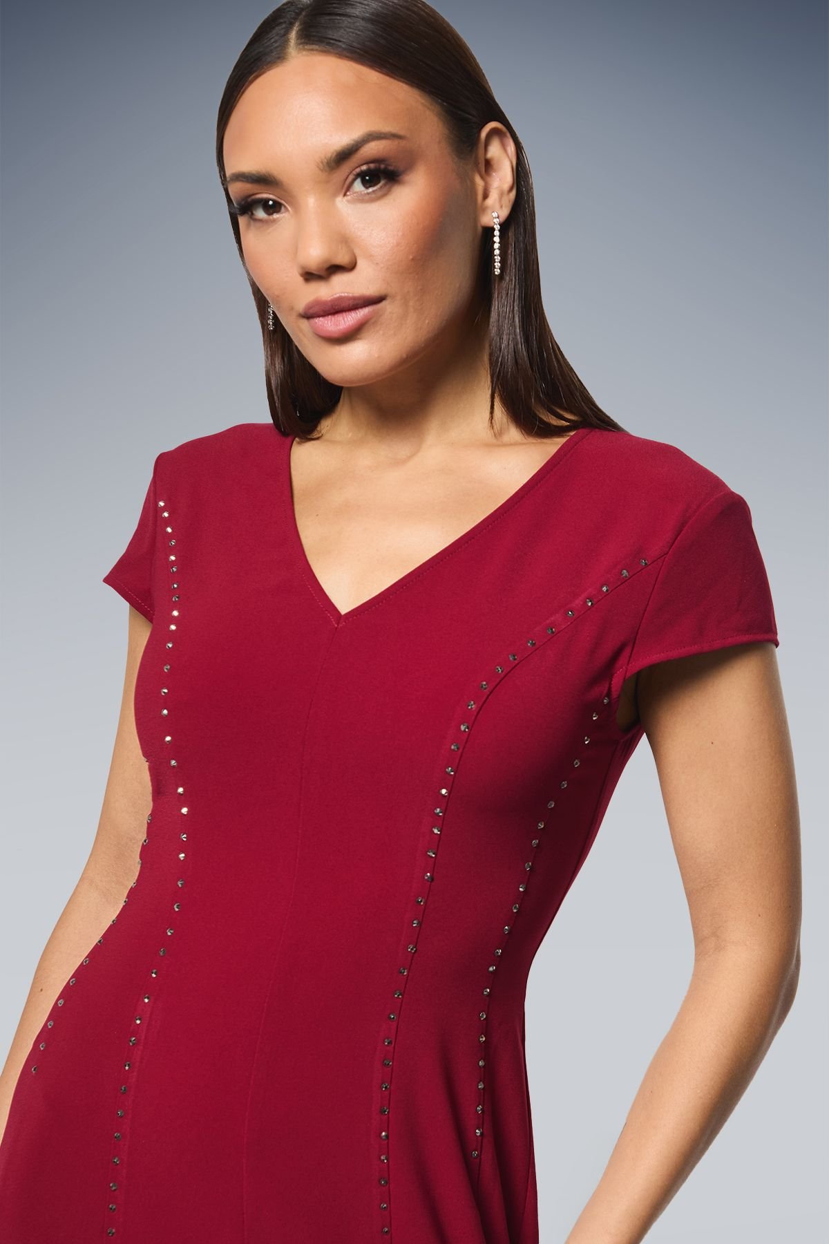 Principles Principles Women's Studded Fit & Flare Crepe Midi Dress in Berry - 4