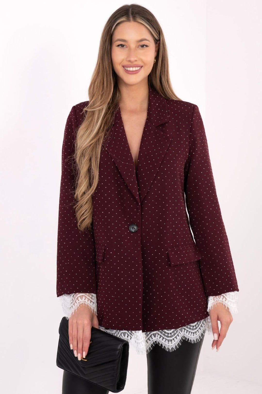 Love Lace Burgundy Embellished Lace Blazer