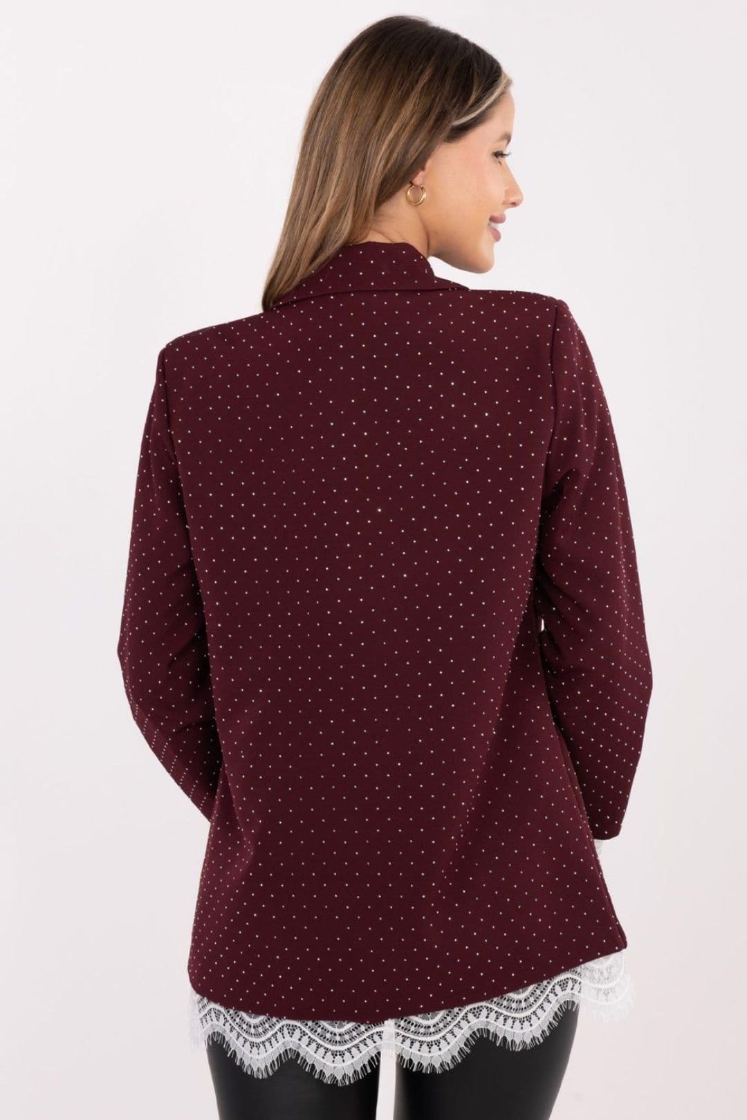Love Lace Love Lace Women's Elegant Jet Embellished Lace Blazer in Burgundy - 4