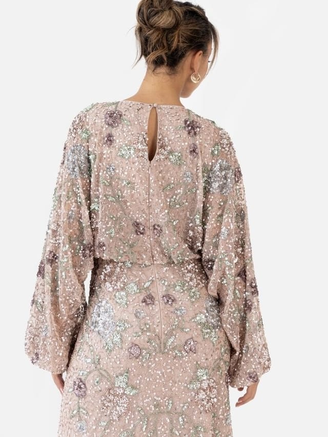 Maya Deluxe Maya Deluxe Women's Embellished Round Neck Long Sleeve Maxi Dress - 3