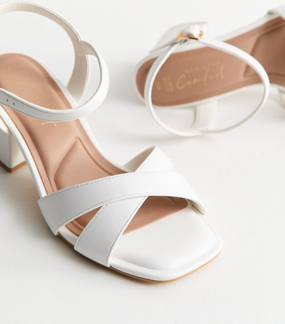 New Look Women's Extra Wide Fit White Cross Strap Block Heel Sandals Vegan New Look - 3