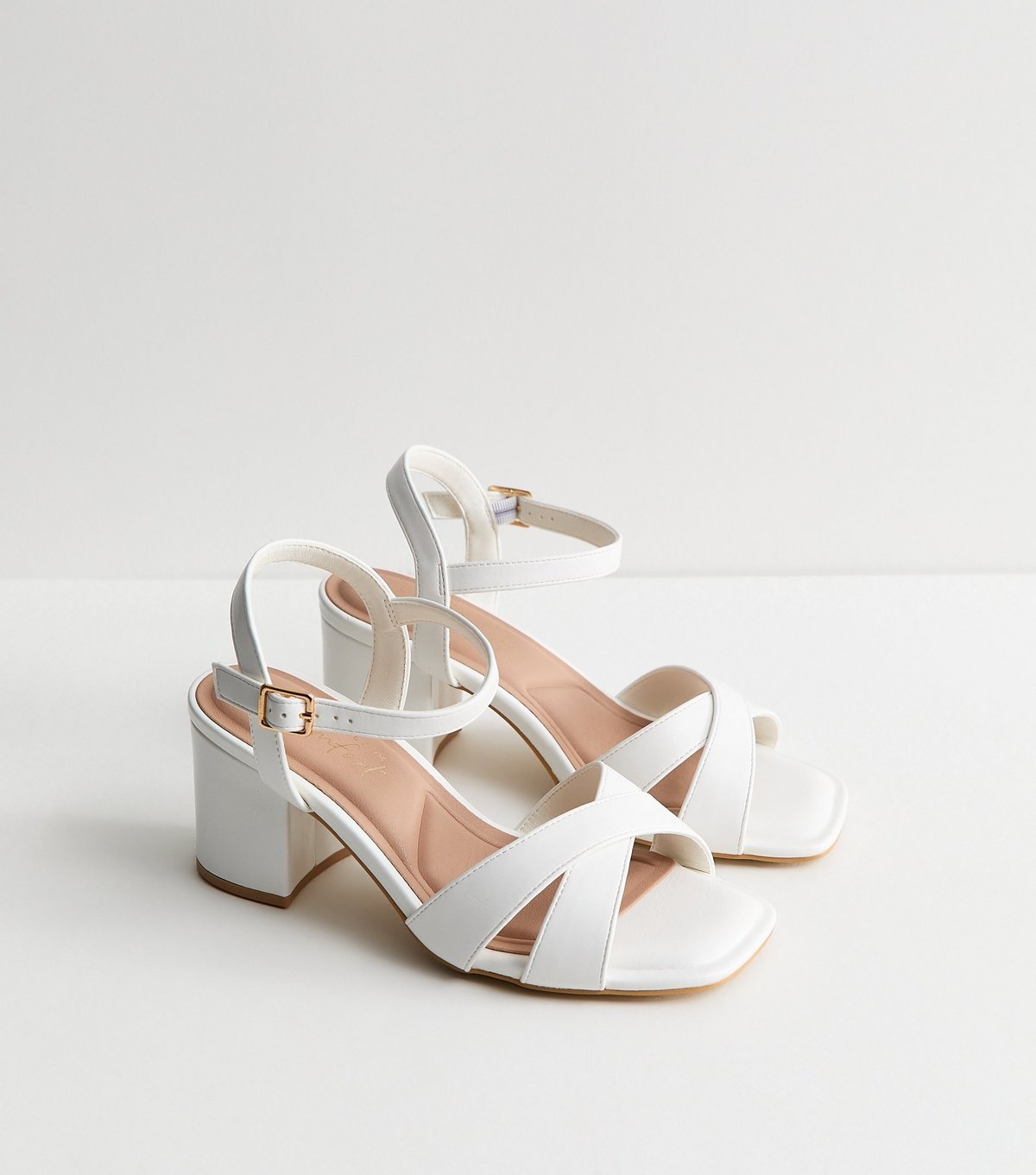 New Look Women's Extra Wide Fit White Cross Strap Block Heel Sandals Vegan New Look - 4